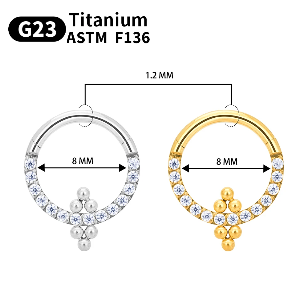 1Pcs Piercing Hoop Earrings For Women Cartilage Hinged Helix G23 Titanium Beads CZ Nose Rings Hinged Segment Ear Tragus Cartilag