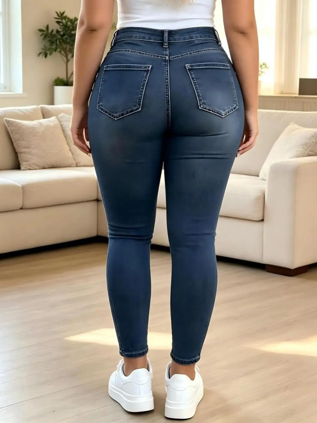 【HME】Jeans | Women Multi Ripped Shredded Denim Pants, High Waist Skinny Cropped Ankle Jeans, Dark Blue Vintage Wash Texture, Tummy Control Butt-Lifting Flatter Curves, Stretch Fit Comfort No Restriction, Street Style Slimming Unique Casual Pants