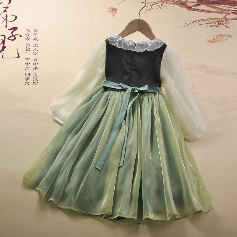 Elegant Party New in Dresses 2024 Korean Kids Spring Female Child Clothes Anna Costume Cosplay Green Dress Girls 2 to 10 Years