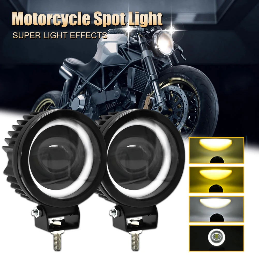 Motorcycle LED Spot Lights 9-30V 6000LM 30W Dual Color White&Amber LED Fog Lights Auxiliary Spot Headlights Waterproof Lighting