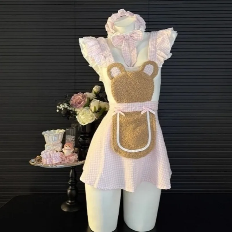 Vestido de oso Kawaii japonés, disfraz de Cosplay de niña pequeño cocinero, vestido de sirvienta dulce Sexy, traje de calcetines para mujer, bonito traje de juego de rol