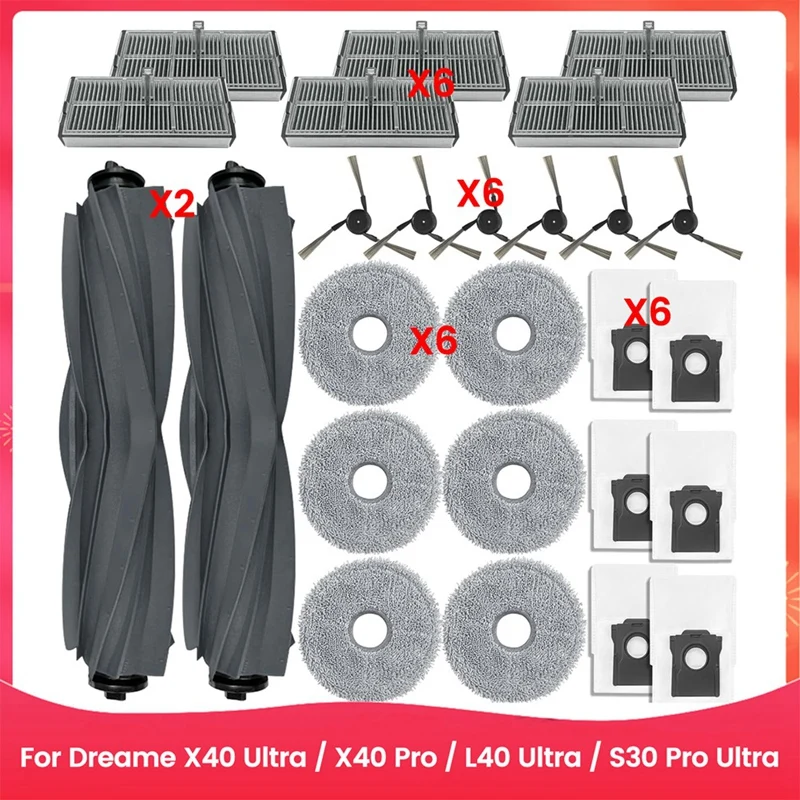 

A13R-For Dreame X40 Ultra / X40 Pro / L40 Ultra /S30 Pro Ultra Vacuum Cleaner Parts Main Side Brush Filter Mop Cloth Dust Bag
