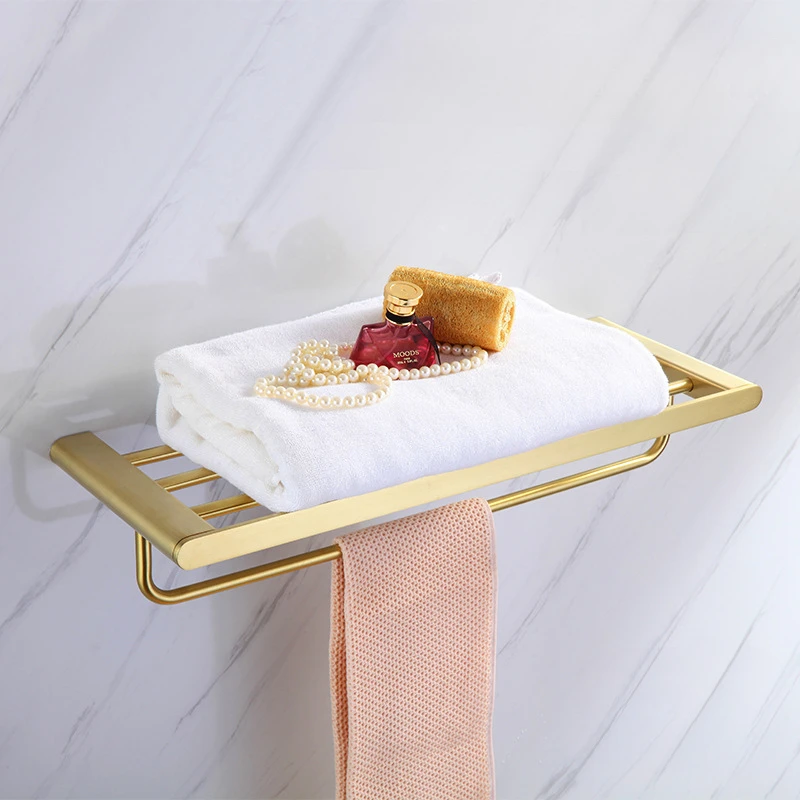 Wall Mounted Gold Towel Rack 304 Stainless Steel Towel Holder Storage Rack Bathroom Hardware Pendant Accessories