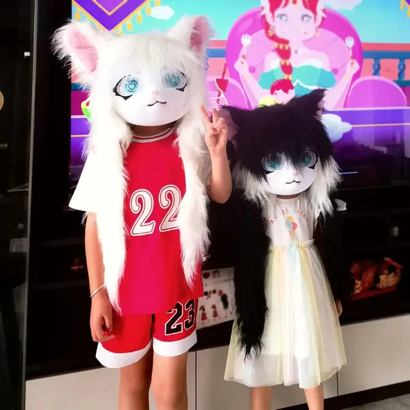 الحيوان رئيس القط Fursuit قطع قناع هالوين حفلة تنكرية تأثيري حلي الدعائم سم؛ 5