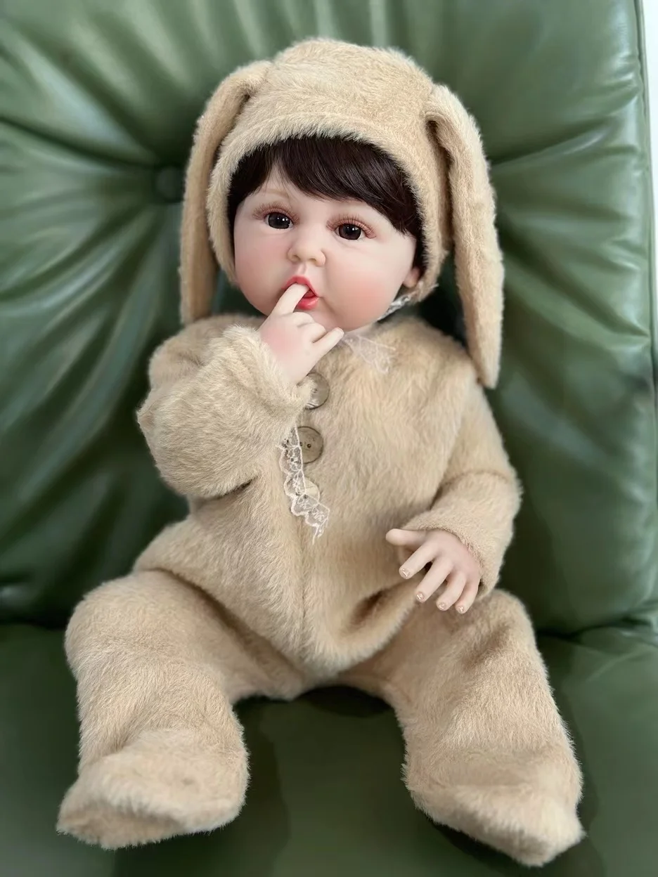 

55CM Reborn Baby Boy Doll Toy Soft Full Silicone Body For Girl Lifelike Vinyl Newborn Bebe Boneca Child Dress Up Gift