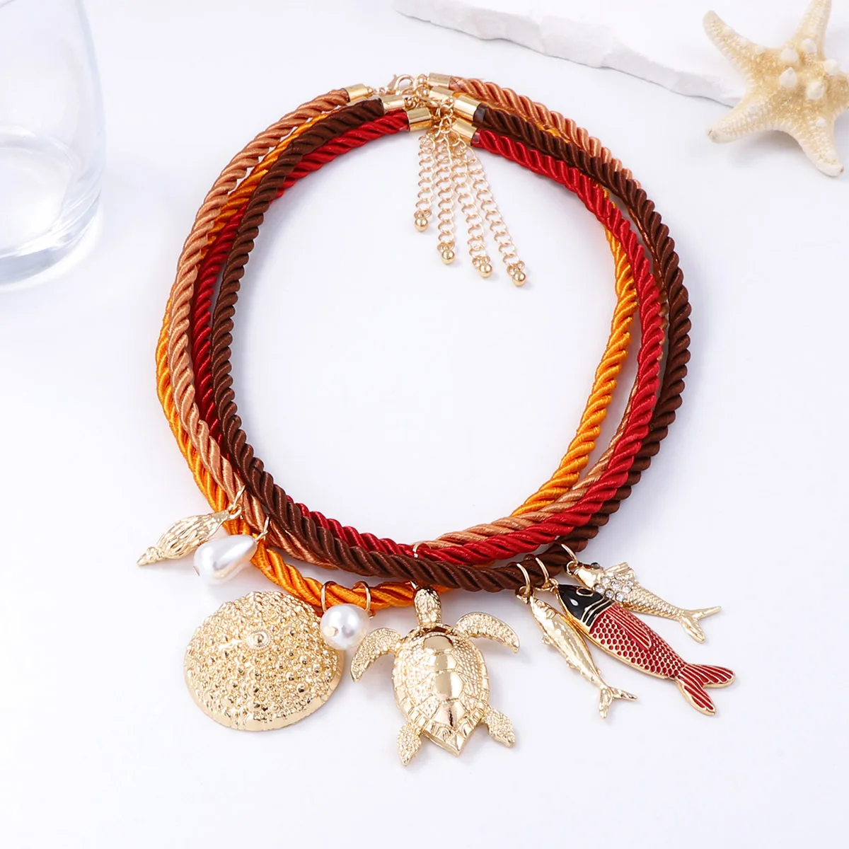 

ZAA Summer Personalized Trend Colorful Rope Alloy Animal Pendant Necklace