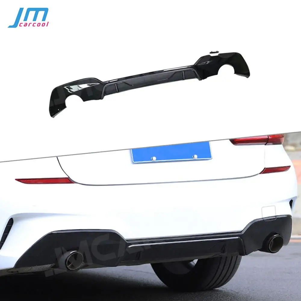 3 Series PP Black Rear Bumper Lip Diffuser For BMW G20 G28 M Sport 2019 2020 Round Exhaust Tip Type Diffuser