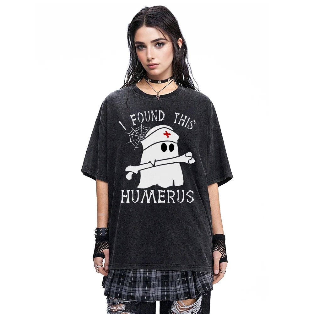 

I Found This Humerus Funny Ghost Nurse Halloween T-shirt Casual Short Sleeve O-Neck Spooky Graphic Tees Street Aesthetic Clothes