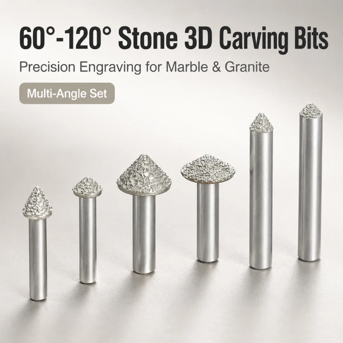 

5PC 60-120 Angle V Shape 3D Emery Diamond Stone Engraving Tool Taper CNC Router Bit Milling Cutters for Marble Carving Lettering