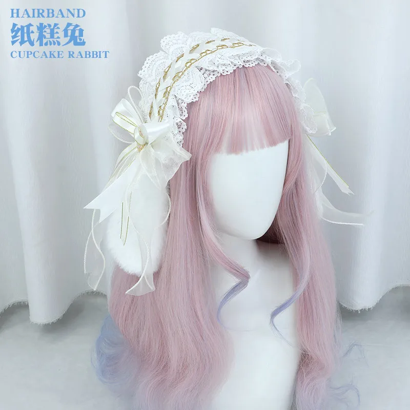 Lolita Hair Band Kawaii Bunny Girl Cosplay Headband Ribbon Rabbit Ears Headdress JK Hair Hoop Cosplay Props Lolita Accessories