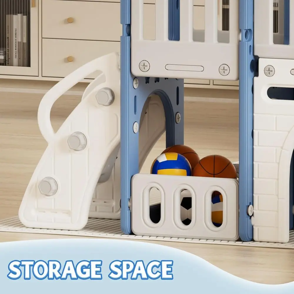 Conjunto de escorregadores infantis 9 em 1 para idades de 1 a 3 anos, centro de jogos com alpinista, cesta de basquete, adequado para uso interno e externo (azul)