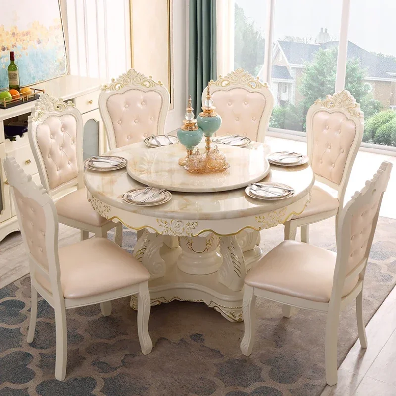 Mesa de comedor de lujo de estilo nórdico, diseño de cocina, juegos de mesas de comedor redondas europeas para restaurante, sillas, muebles de mármol para cocina