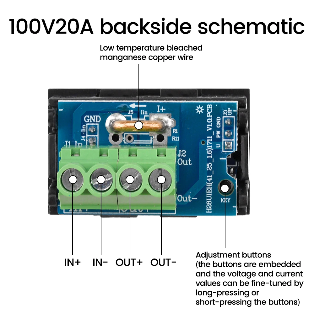 Imagem -02 - Amperímetro de Tensão com Display Digital Led Voltímetro de Alta Precisão Monitoramento em Tempo Real Instrumentos Elétricos Dc7v100v 20a 50a