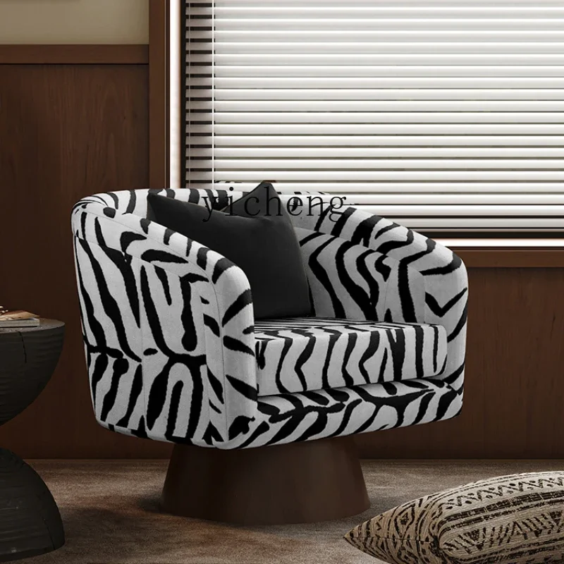 

ZC antique tiger pattern fabric casual single sofa chair living room balcony sofa can be rotated