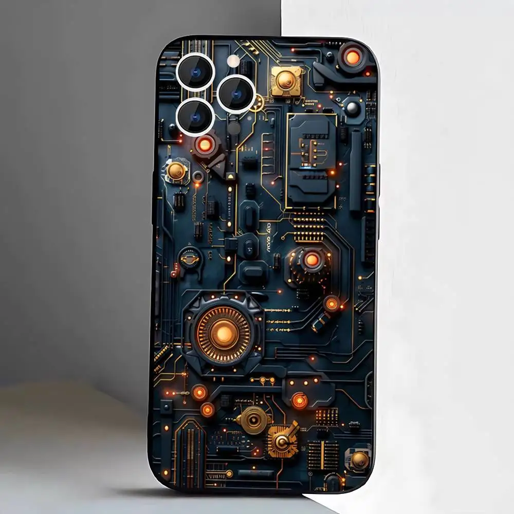 Circuit Board Phone Case For iPhone 17,16,15,14,13,12,11,Pro,XS,Max,XR,Plus,E,SE4,Mini Black Soft Cover