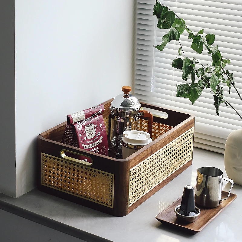 The product can be customizedVine Weaving Storage Basket North American Black Walnut Coffee Shop Storage Box Vintage Desktop ta