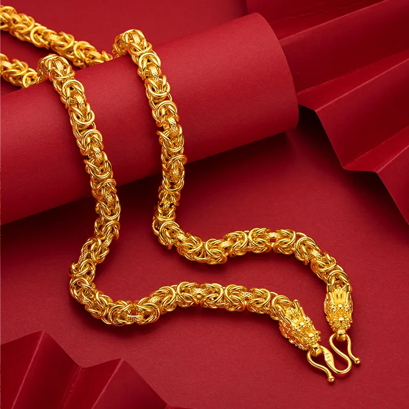 

24K Gold AU999 Cloth - Textured Dragon Necklace | Dragon head with fabric - scale blend, cloud - chain, oriental boldness