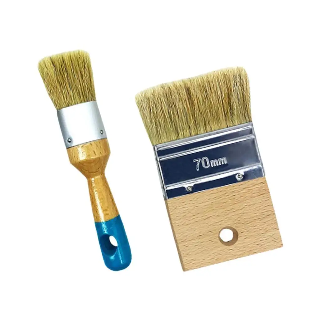 2Pcs DIY Painting and Waxing Brushes Lightweight Versatile for Upholstery, Walls, Ceilings Comfortable to Grip Wooden Handle