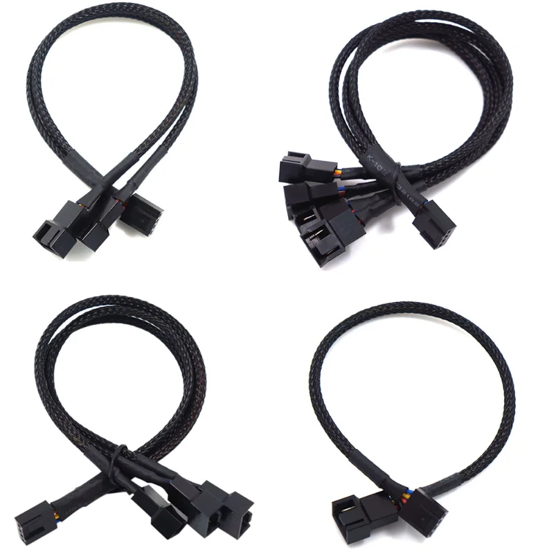 4-pinowy kabel wentylatora Pwm 1 do 2/3/4-drożny rozdzielacz z czarnym rękawem 27 cm złącze przedłużacza Przedłużacze PWM