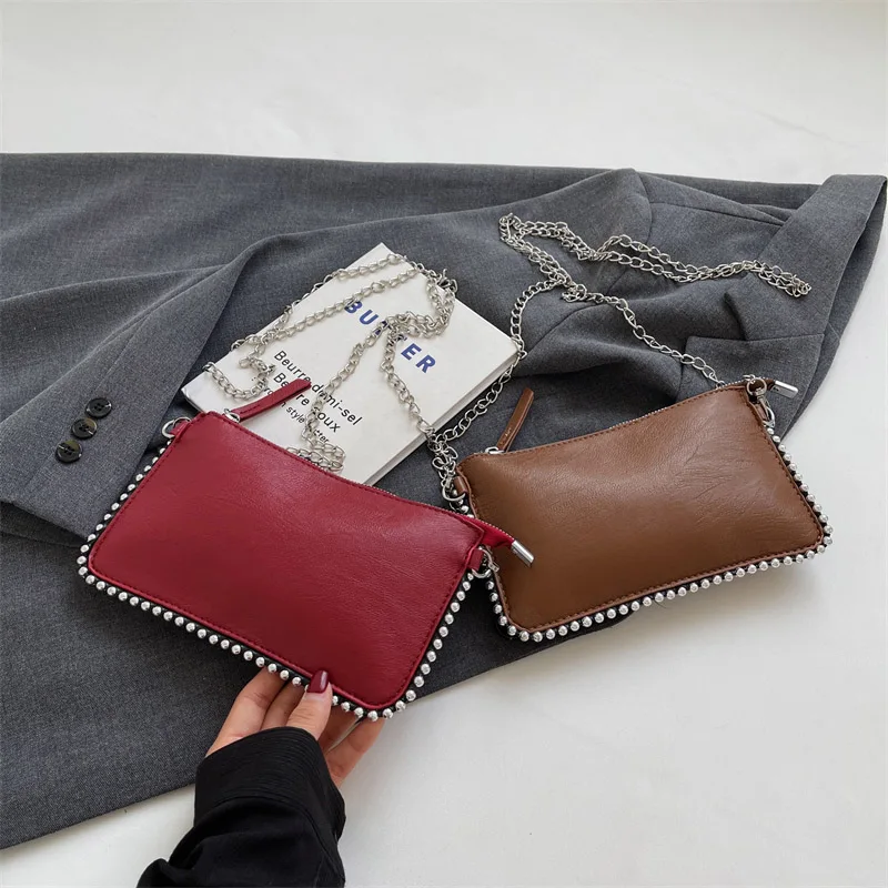 Einfarbige Umhängetaschen für Damen, modische Ketten-Handytaschen, modische Schulter-Messenger-Tasche, Sac A Main für Frauen – Detail 36