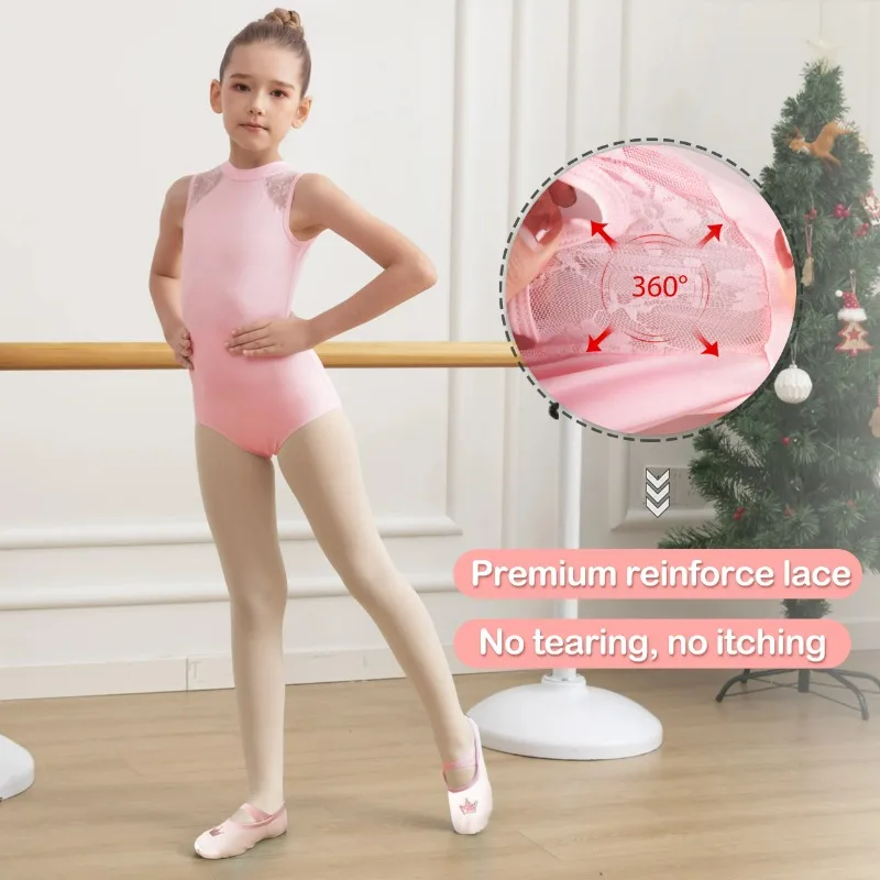 

Girls Ballet Leotards mock neck button Dance Dresses Kids Lace Long Sleeve Back Hollow /Water Drop-Shaped Dancewear