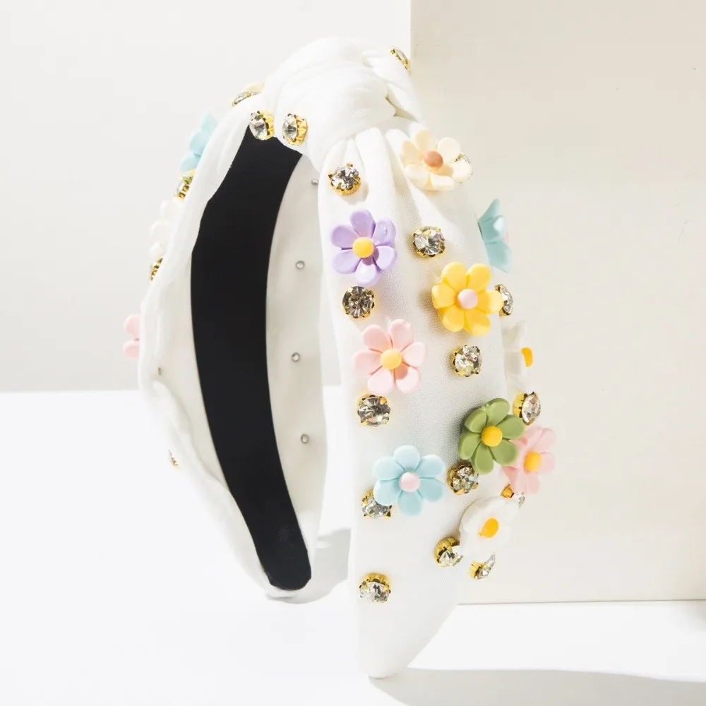 

New Baroque Diamond Flower Headband Wide Candy-colored Sweet Headbands Floral Accessories Women's Hair Accessories