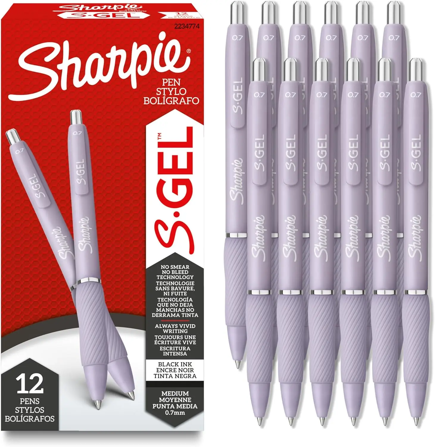 

Smooth Gel Pens, Medium Point 0.7mm, Icy Violet Barrel with Black Ink, Pack of 12