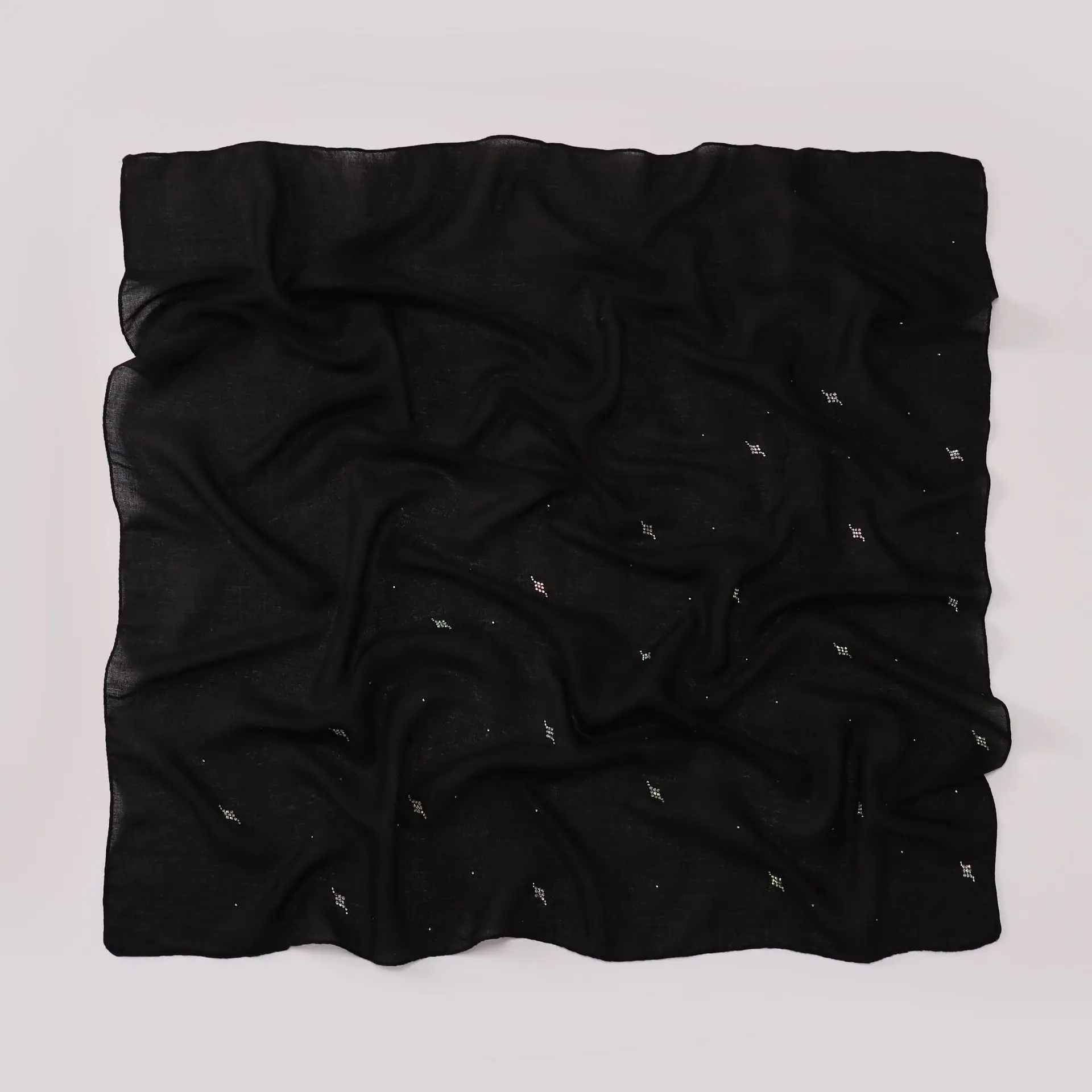 

90*90cm Rhinestone Square Scarf Solid Color Muslim Women Hijab Soft Shawl Wrap Daily Turban Headscarf Kerchief Casual Head Cover