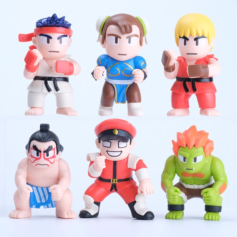 6 Pcs/Lot Q Ver. Street Fighter Figure 8cm Ryu Ken Vega Chun-Li E. Honda Character Figura Game Peripheral Model Ornaments