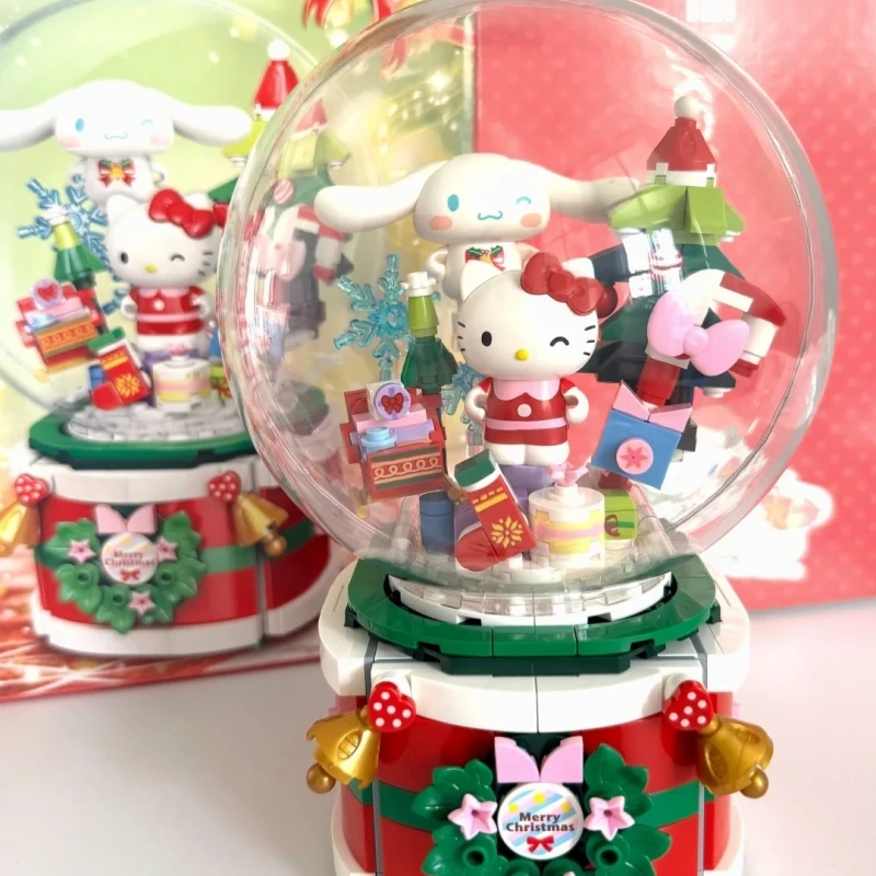Keeppley Building Blocks Sanrio Wishing Christmas Music Box Hello Kitty Cinnamoroll Splicing Movable Toy Model Ornaments Gift