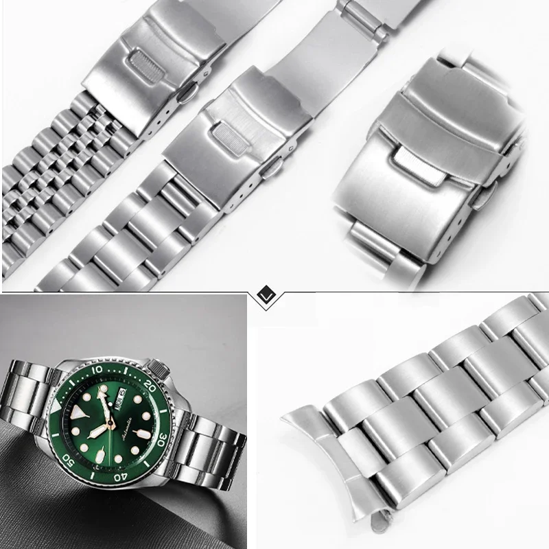 Stainless Steel Strap for Seiko Watch Band 18mm 19mm 20mm 21mm 22mm 23mm 24mm 26/28/30mm for Oyster for Jubilee Curved Bracelet