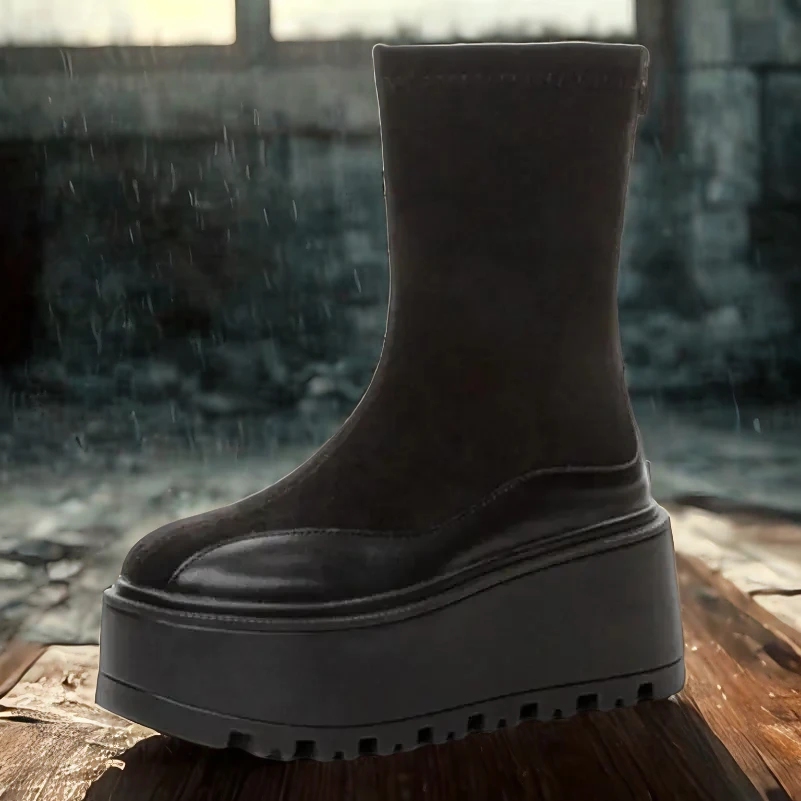 

Koznoy/весенне-осенне-зимние ботильоны 8 см, женские ботильоны из натуральной кожи на молнии на каблуке, модные мотоциклетные ботинки на платформе