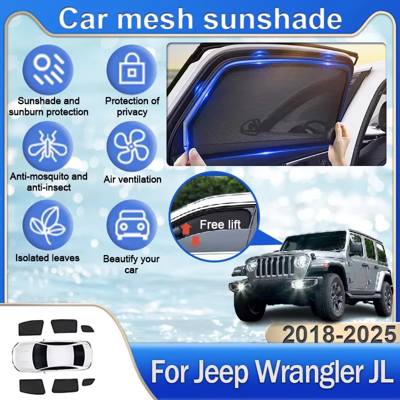 

For Jeep Wrangler JL Accessories Rubicon 2018~2025 Anti-UV Privacy Protection Magnetic Coverage Blocking Curtain Car Sunshades