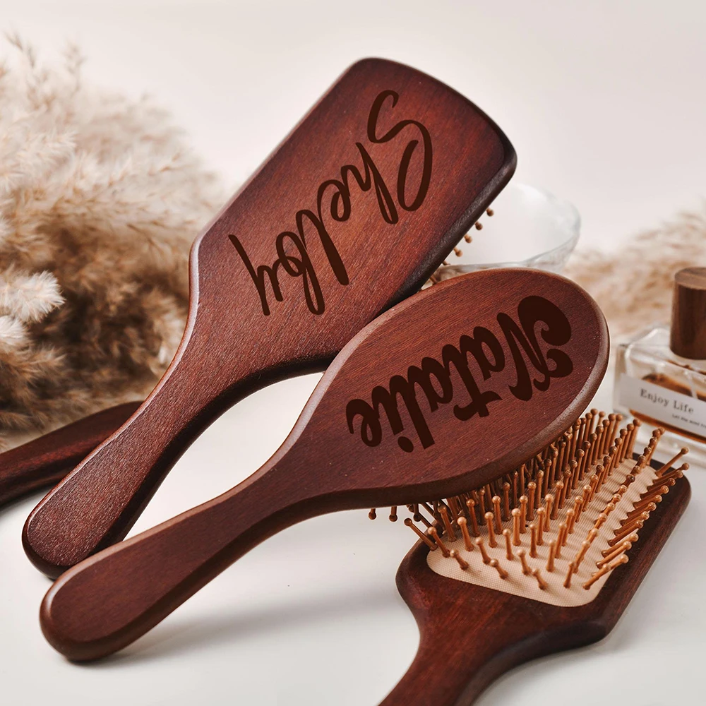 

Personalized Engraved Wooden Comb Bamboo Paddle Hairbrush Wedding Bridesmaid Birthday Gifts Custom Name Text Airbag Brush
