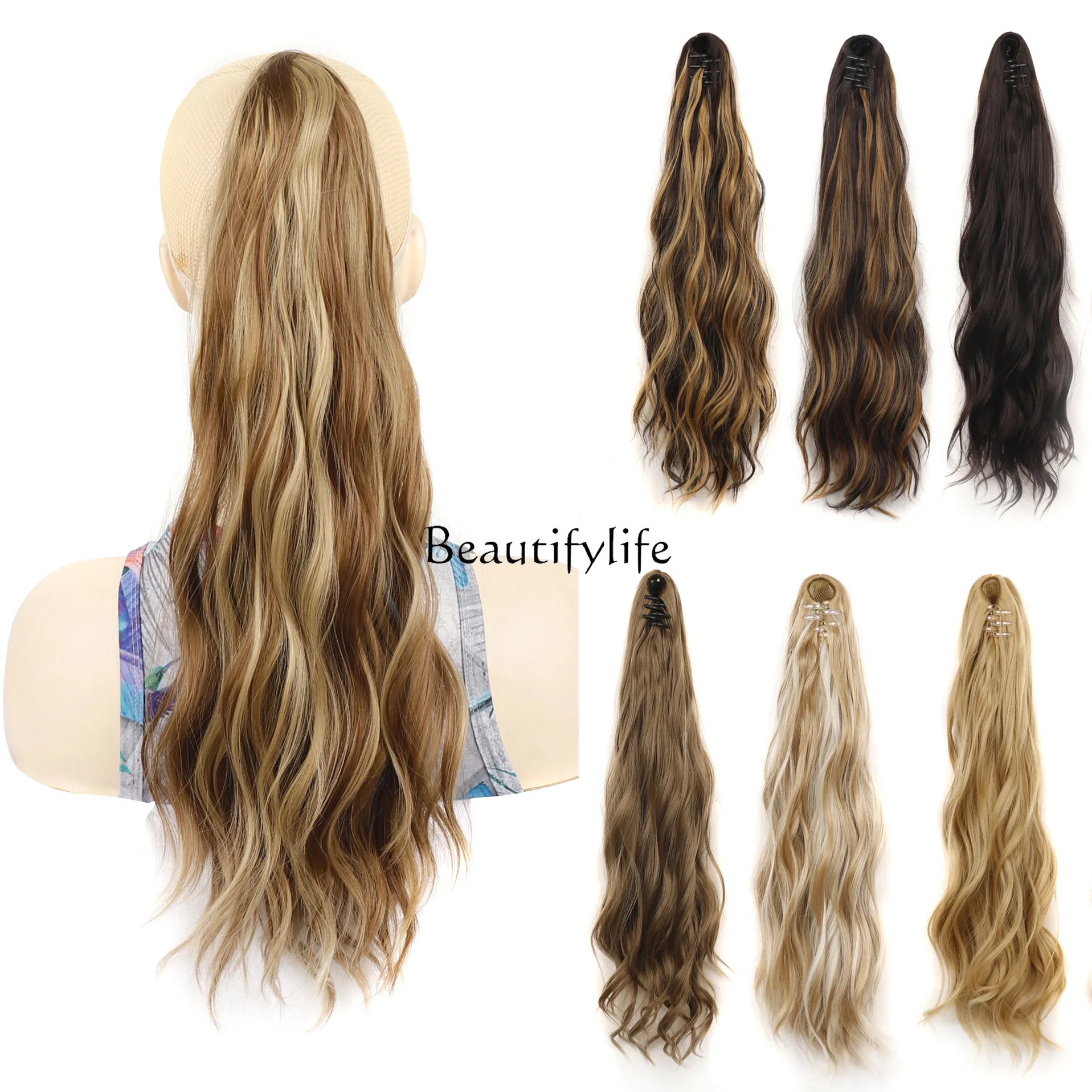 Small grab clip, curly hair, ponytail, European and American water ripple wig.