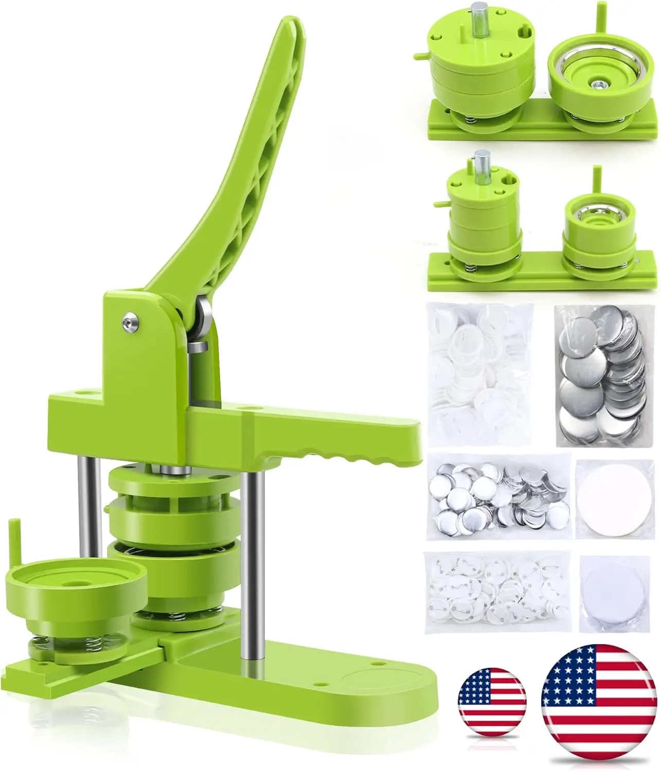 

Button Maker Machine with 1.25" & 2.25" Interchangeable Dies, Includes 200 Sets Supplies and Circle Cutter for Custom Badges