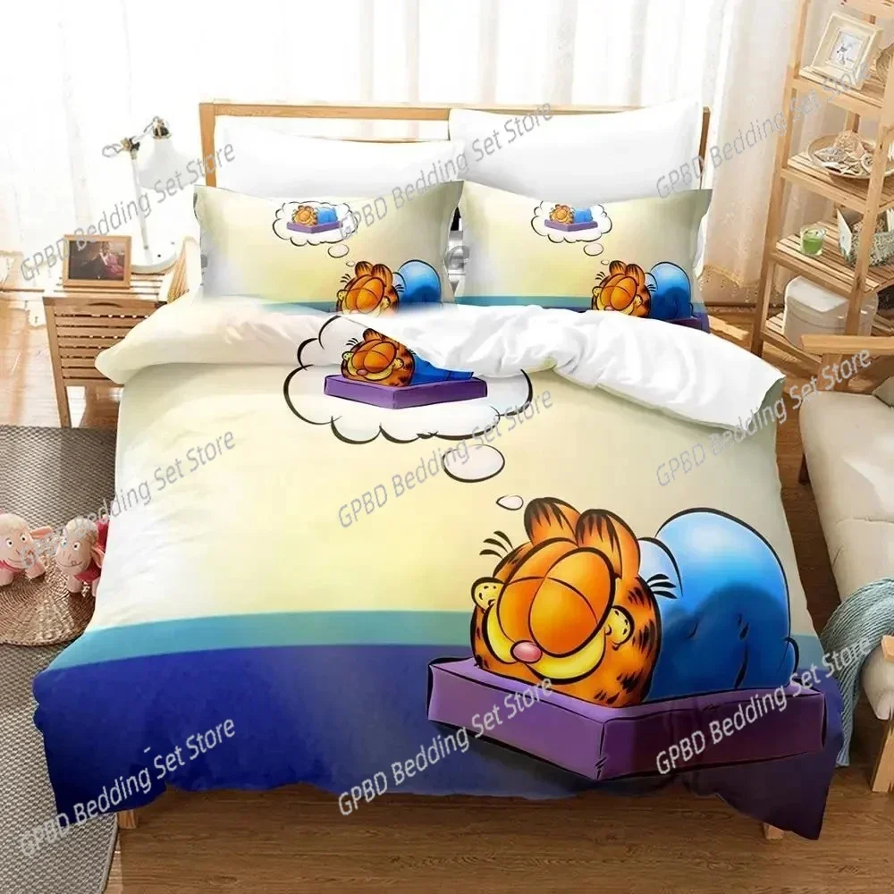 

3D Print Orange Cat Cartoon Bedding Set Duvet Cover Bed Set Quilt Cover Pillowcase Comforter king Queen Size Boys Adult Bedding