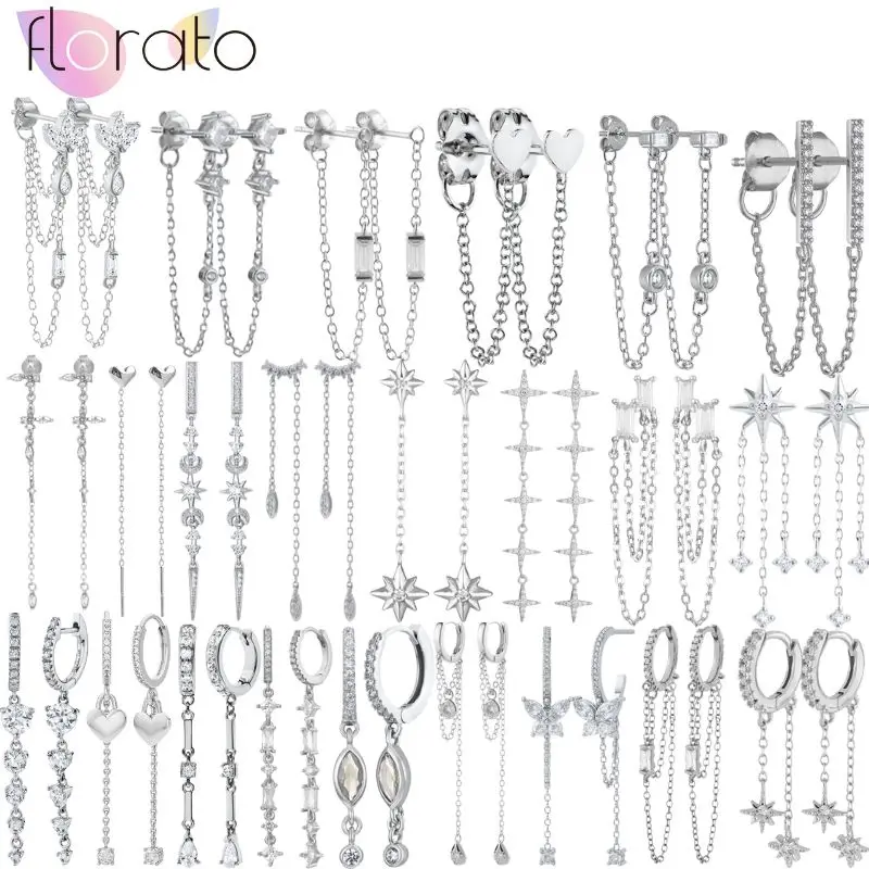 

925 Sterling Silver Needle Classic Retro Geometric Design Chain Silver Series Earring Pendant Luxury Fashion Wedding Jewelry