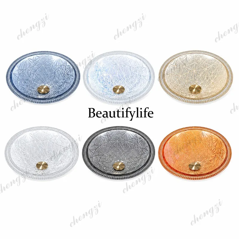 

Crystal glass countertop basin wash basin bathroom light luxury art color round basin