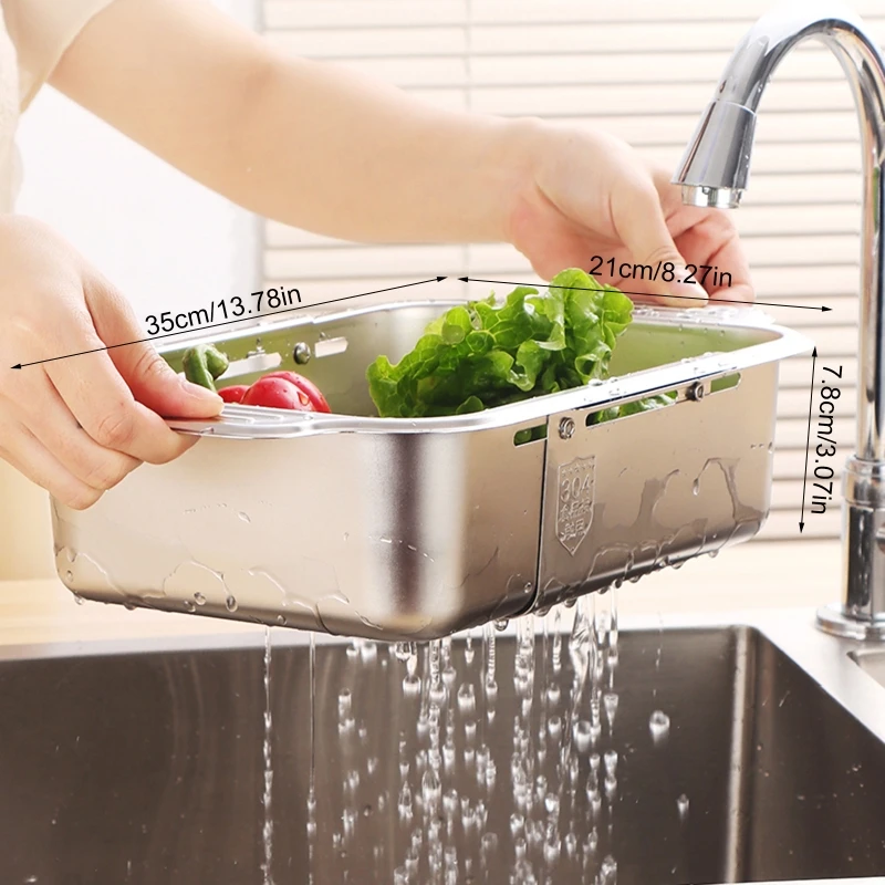 Telescopic Drain Basket Expandable Stainless Steel Dish Drying Rack Over Sink for Sink Items Storage & Drying