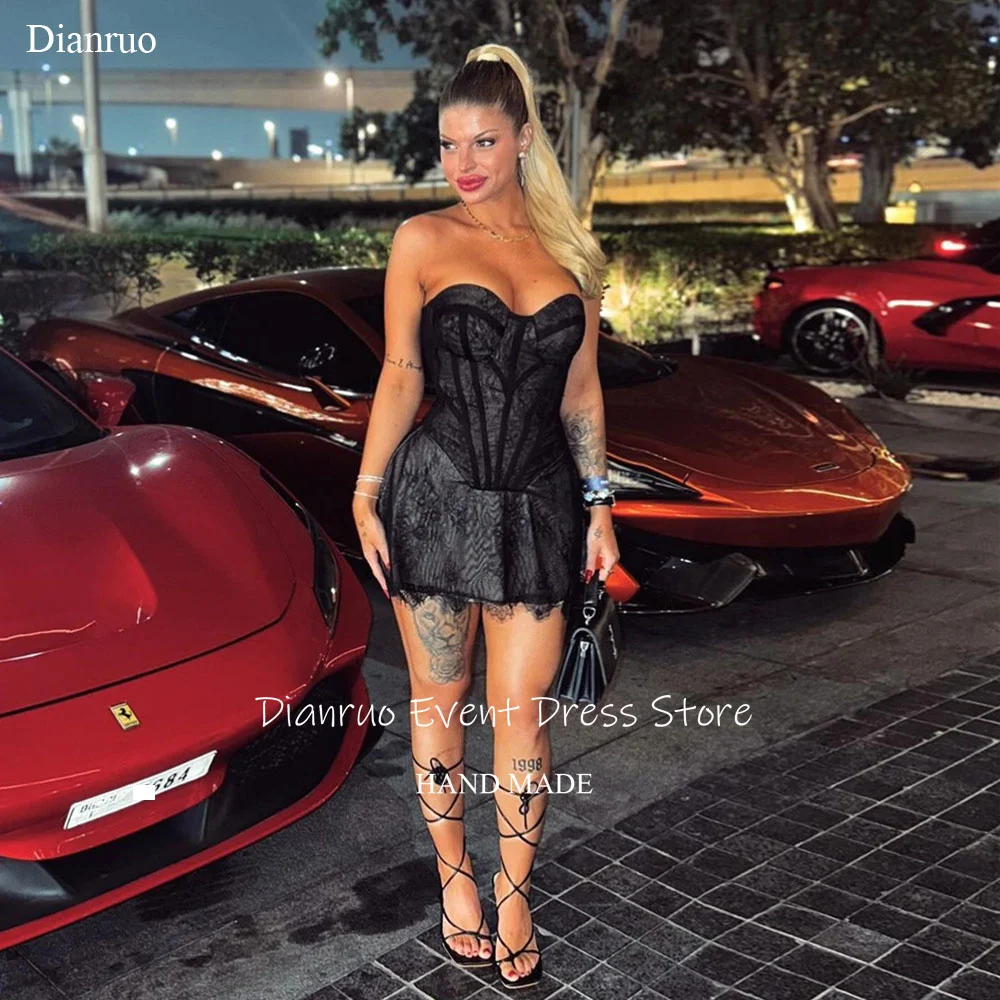 Dianruo أسود ألف خط فساتين لحضور الحفلات الموسيقية البسيطة الدانتيل الحبيب فستان عيد ميلاد امرأة مثير يزين Abiti Da Cerimonia Donna مخصصة