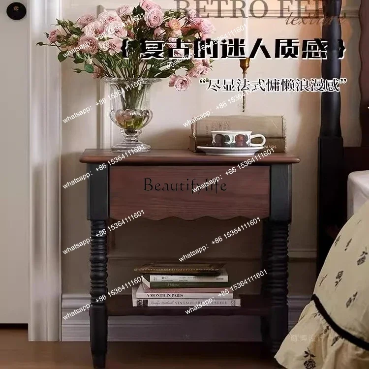 

yj5 Medieval French retro solid wood small bedside table household bedroom