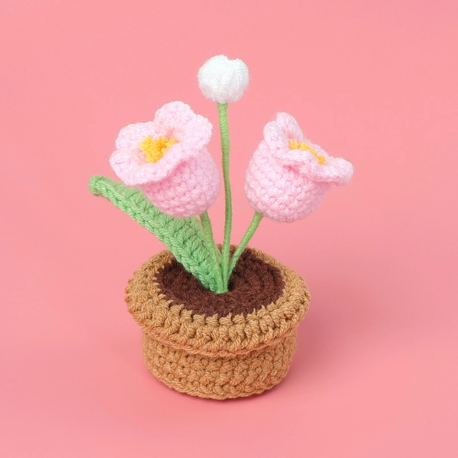 Gehäkelter Orchideentopf, Mini Handgemachte Blume, Gestrickte Maiglöckchen, Desktop- und Autodekoration, Geschenk – Detail 6