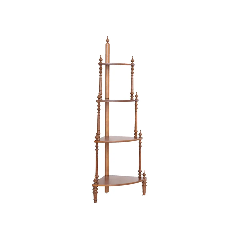 

French retro four-layer household solid wood triangular storage shelf, corner bookshelf retro multi-layer display