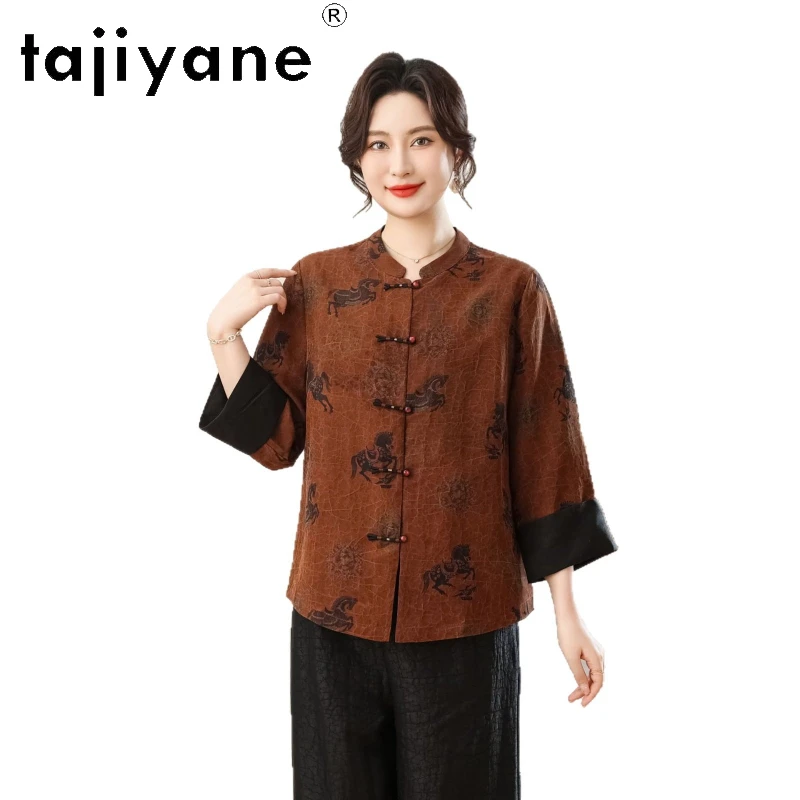 

TAJIYANE 100% Mulberry Silk Blouse for Women Xiangyun Sha O-Neck Shirts Casual Spring Ladies Tops 2026 Woman Clothes jirai kei