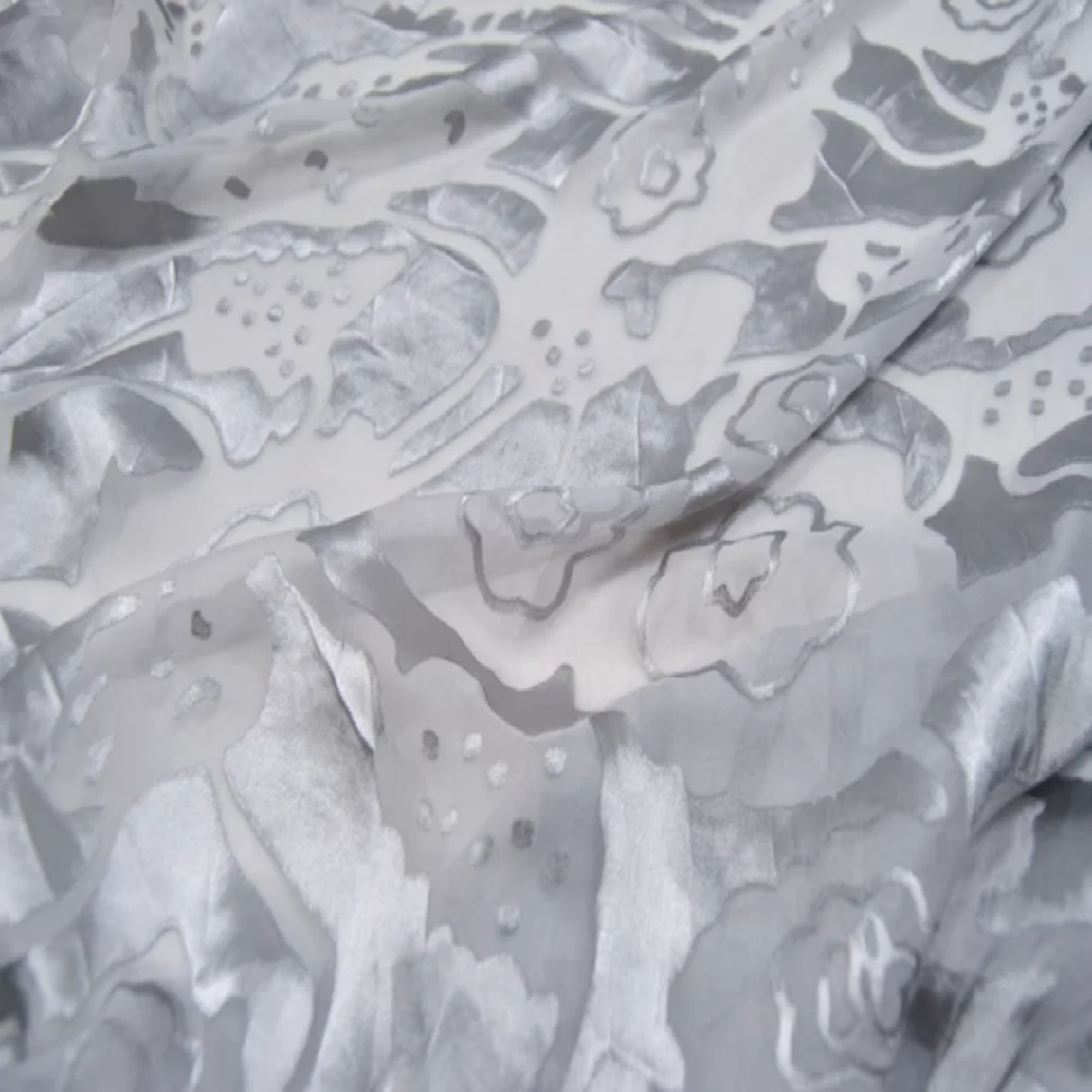 New Coming Solid Color Soft Popular Best Silver Grey Pure Silk Burn Out Fabric Opal for Lady Scarf Dress Sari