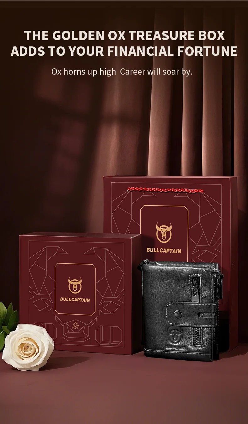 Bullcaptain Herren-Geldbörse aus echtem Leder, modische Qualität, Reise-Geldbörse, RFID-Schutz, Kreditkartenetui, Wollst für Herren mit Kette – Detail 3