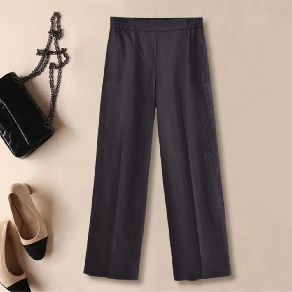 

Long Pants Stylish Women's Casual Work Pants with Elastic High Waist Solid Color Straight Wide Leg Trousers for Daily Wear