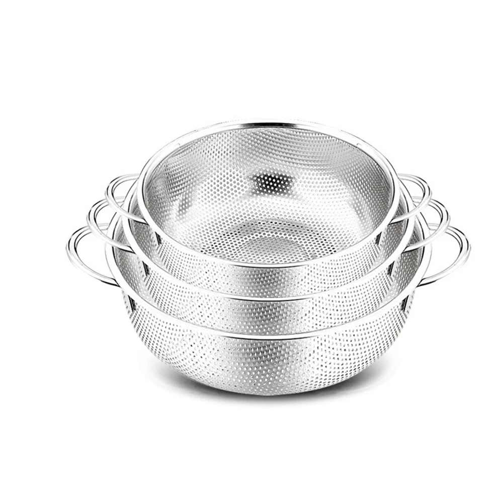 

Stainless Steel Drain Basket Outer Diameter 25.5cm Multi-Purpose Rice Sieve Fruit Vegetable Storage Basket Kitchen Helper