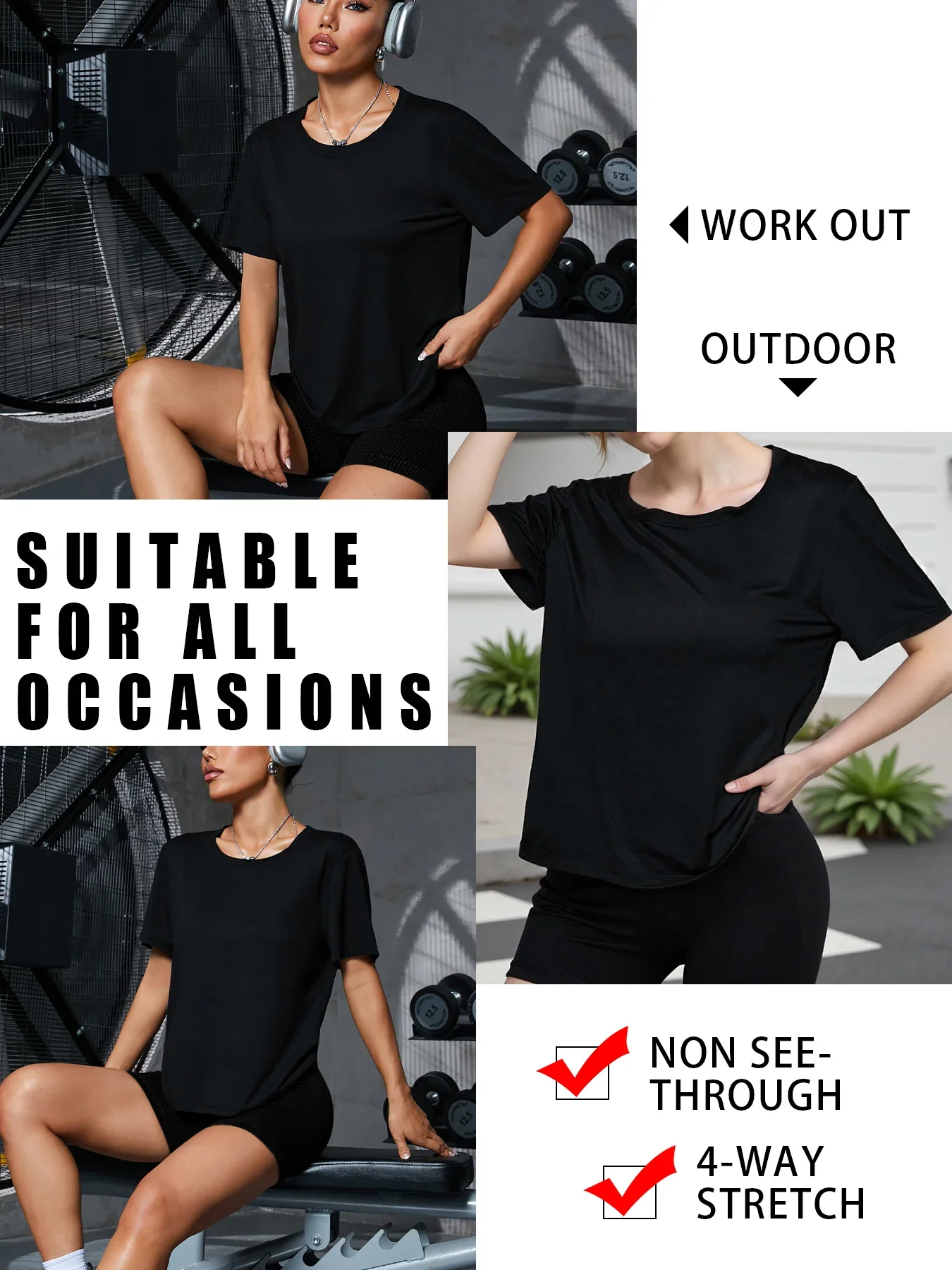 เสื้อยืดคอกลมนุ่มพิเศษสําหรับผู้หญิงแขนสั้นสําหรับกีฬาออกกําลังกายโยคะวิ่งออกกําลังกายและกิจกรรมกลางแจ้ง